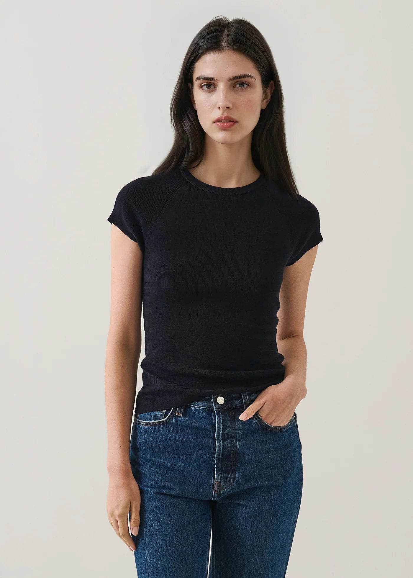 🇨🇦 Patrick Assaraf Merino Ribbed Cap Sleeve Sweater