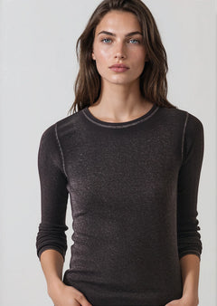 Patrick Assaraf Vintage Pima Cotton Stretch Ribbed Long Sleeve Crew Neck T-Shirt