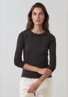 Patrick Assaraf Vintage Pima Cotton Stretch Ribbed Long Sleeve Crew Neck T-Shirt