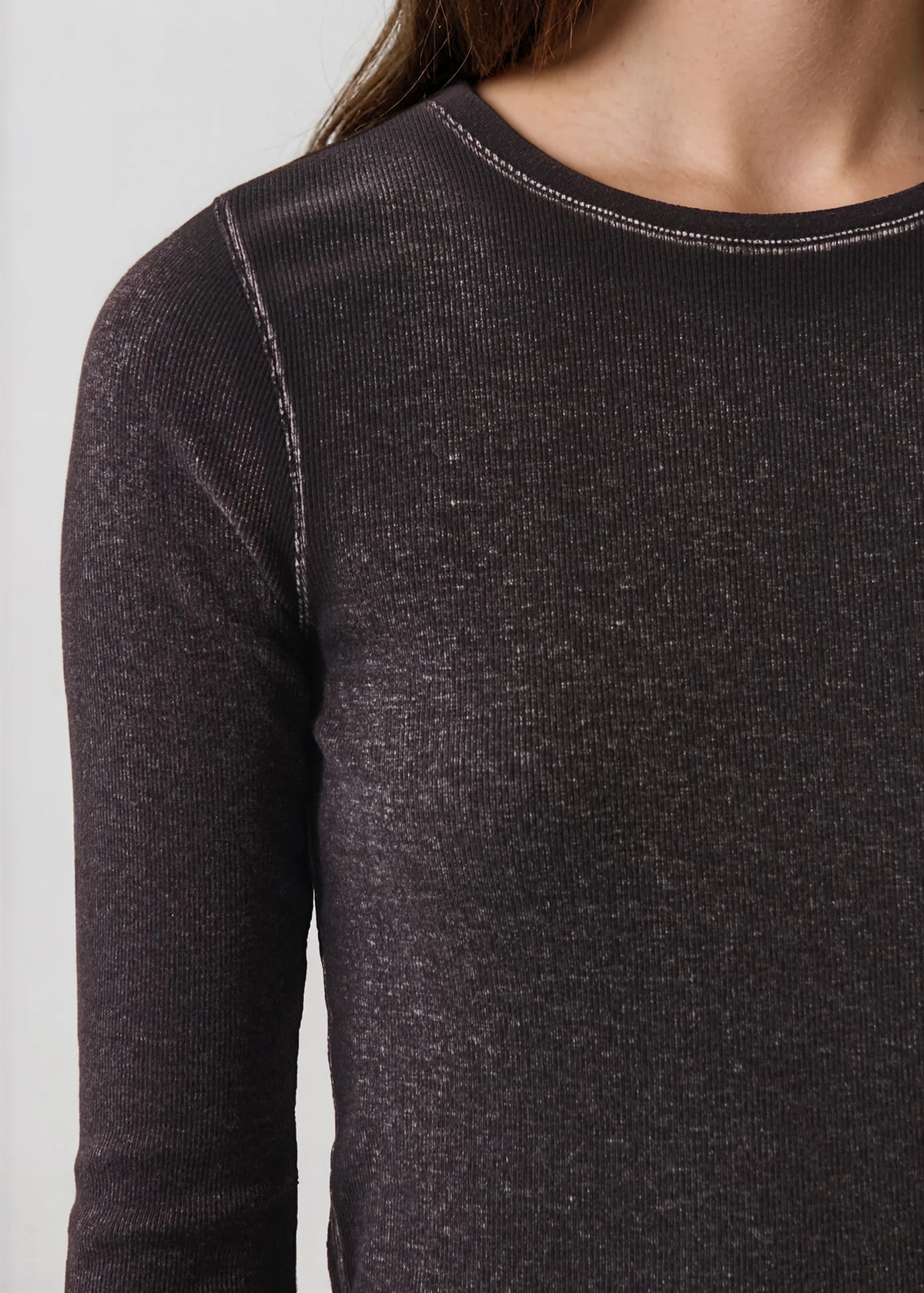 Patrick Assaraf Vintage Pima Cotton Stretch Ribbed Long Sleeve Crew Neck T-Shirt