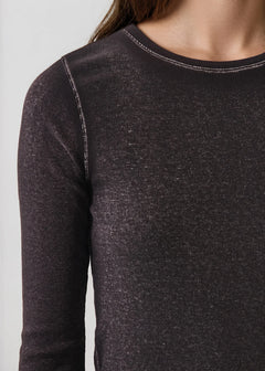 Patrick Assaraf Vintage Pima Cotton Stretch Ribbed Long Sleeve Crew Neck T-Shirt