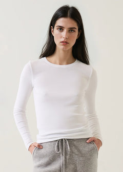 🇨🇦 Patrick Assaraf Long Sleeve Cotton Modal Rib Crew T-Shirt