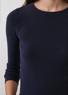Patrick Assaraf Pima Cotton Stretch Ribbed Long Sleeve Crew Neck T-Shirt