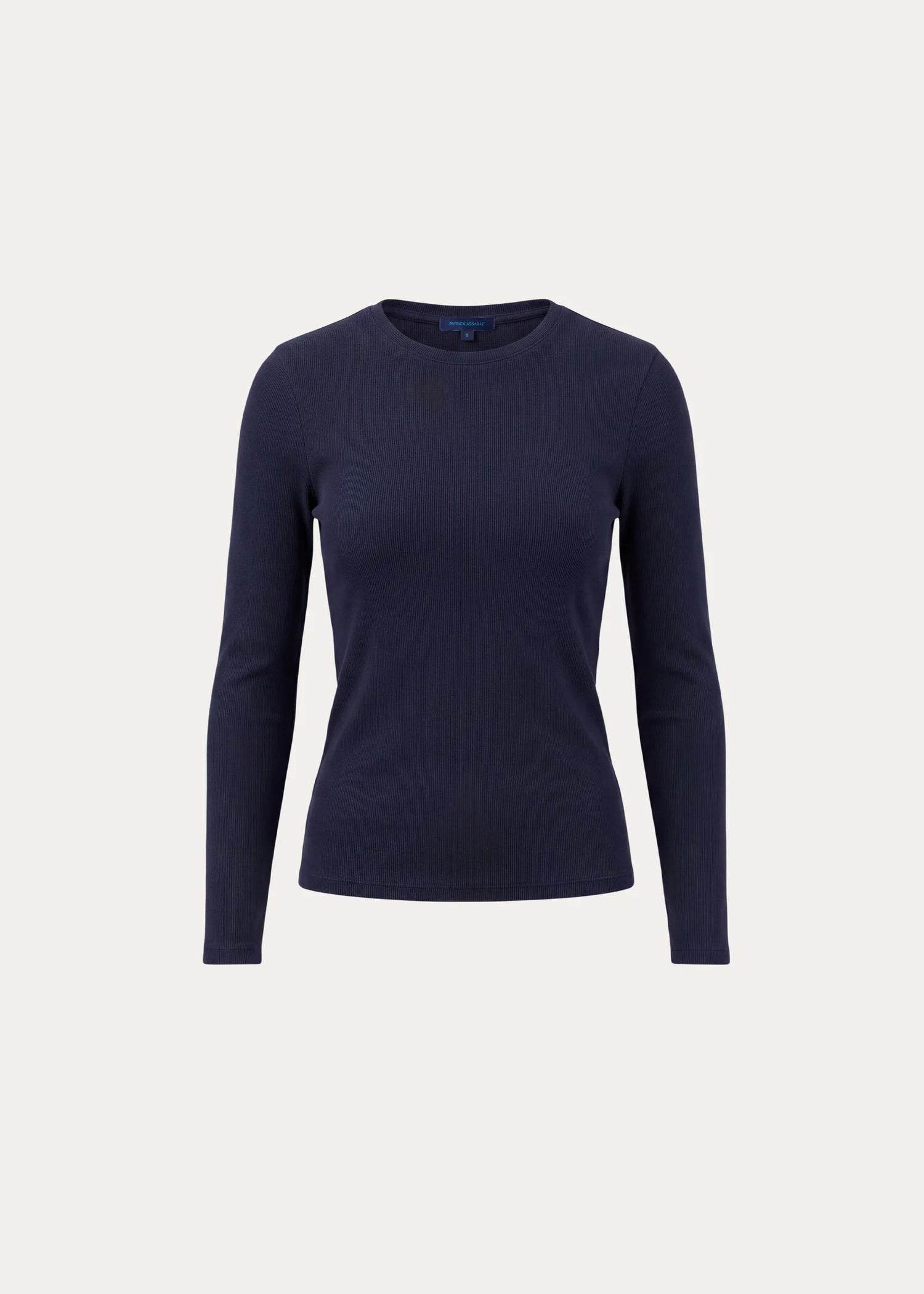 Patrick Assaraf Pima Cotton Stretch Ribbed Long Sleeve Crew Neck T-Shirt