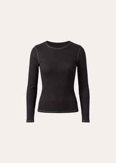 Patrick Assaraf Vintage Pima Cotton Stretch Ribbed Long Sleeve Crew Neck T-Shirt