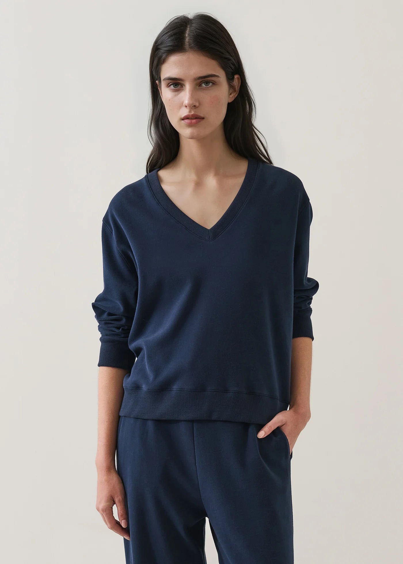 🇨🇦 Patrick Assaraf Brushed Pima Cotton V-Neck Sweatshirt