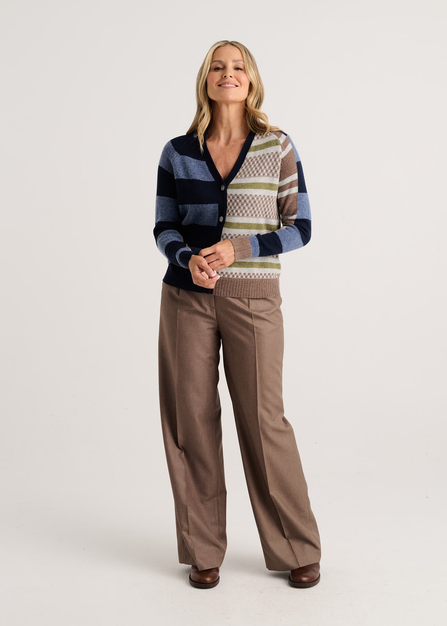 Zaket & Plover Stripe Meets Check Cardigan