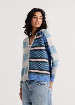 Zaket & Plover Stripe Meets Check Cardigan