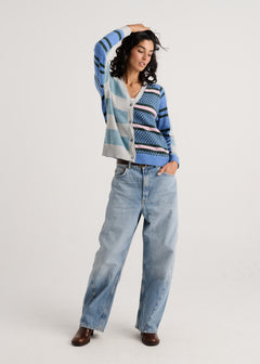 Zaket & Plover Stripe Meets Check Cardigan