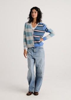 Zaket & Plover Stripe Meets Check Cardigan