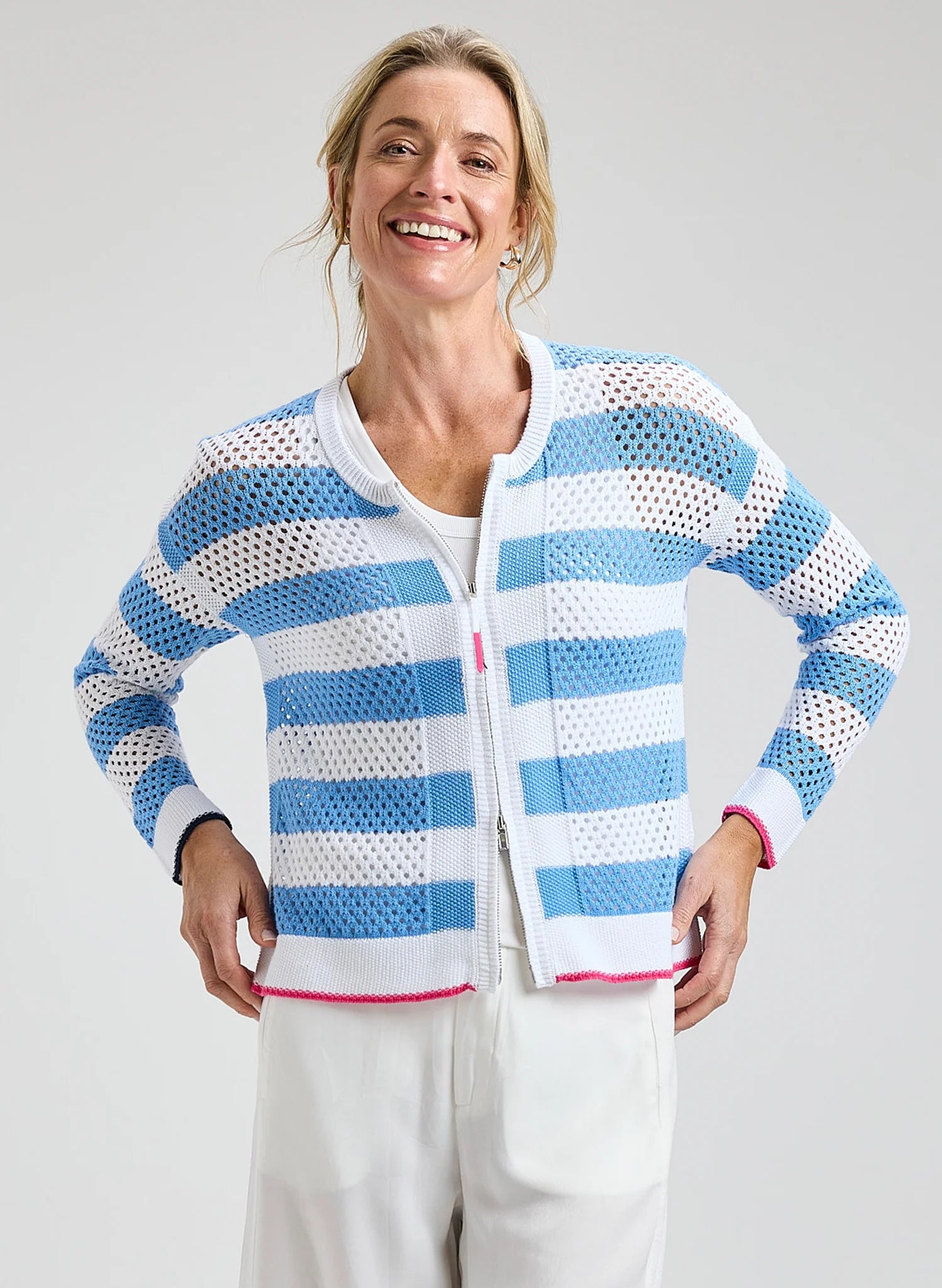 Zaket & Plover Pointelle Zip Cardigan