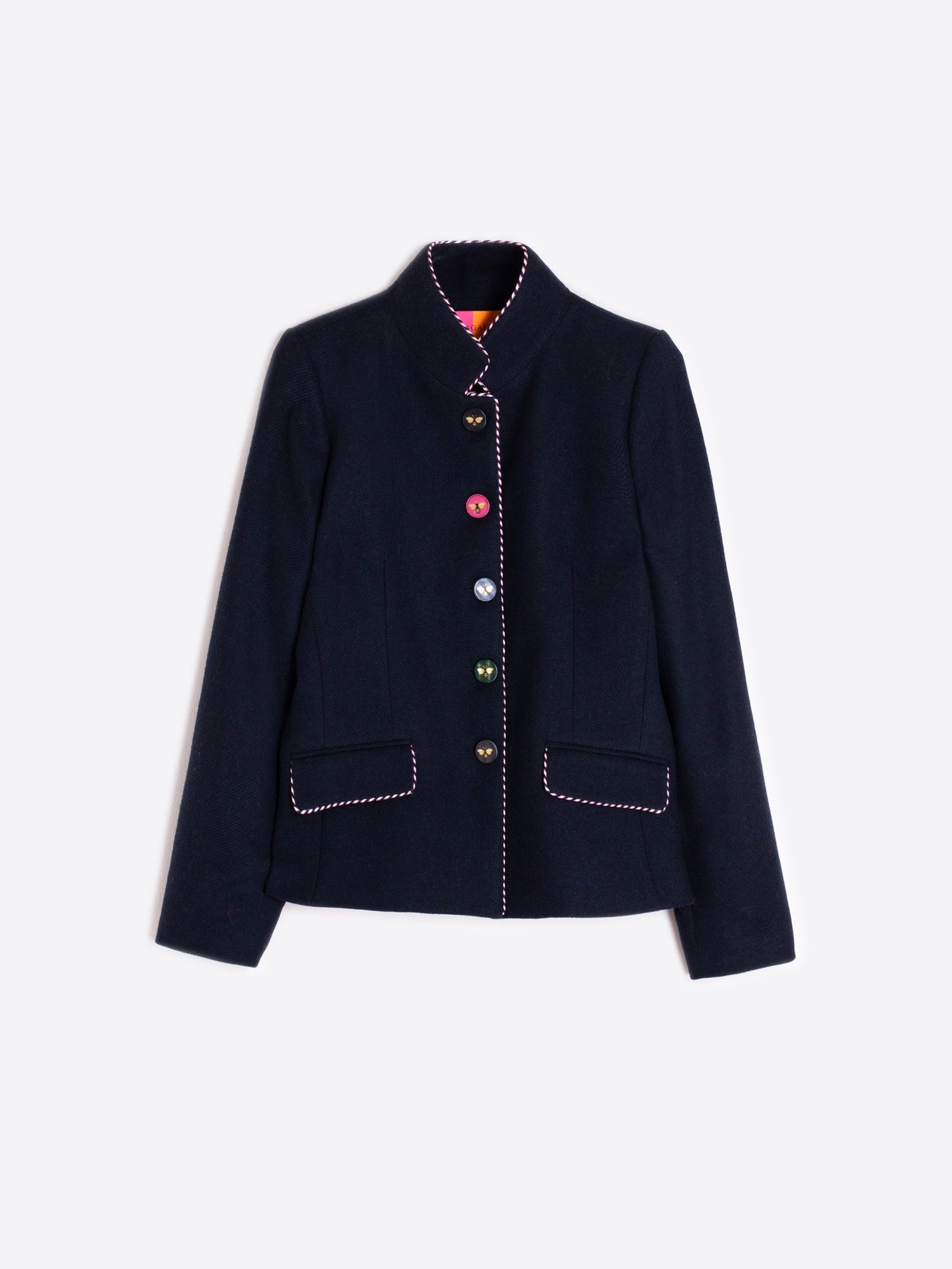 Vilagallo Mandarin Collar Bee Button Blazer