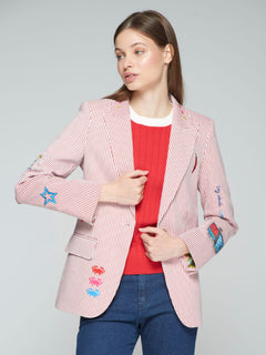 Vilagallo Heather Embroidered Seersucker Striped Blazer