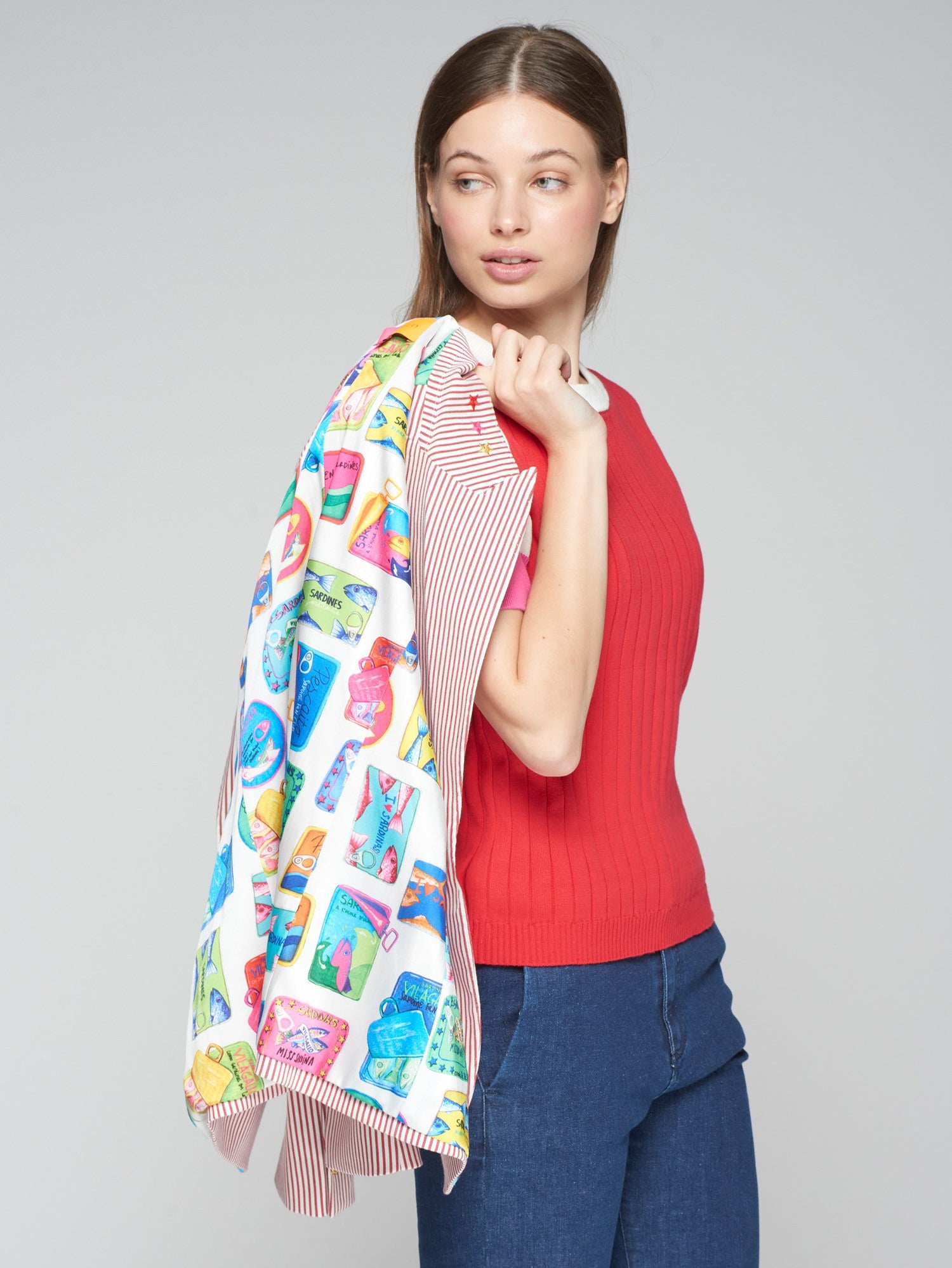 Vilagallo Heather Embroidered Seersucker Striped Blazer