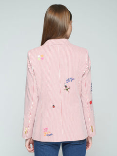 Vilagallo Heather Embroidered Seersucker Striped Blazer
