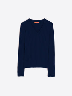 Vilagallo Cotton Button Cuff V-Neck Sweater