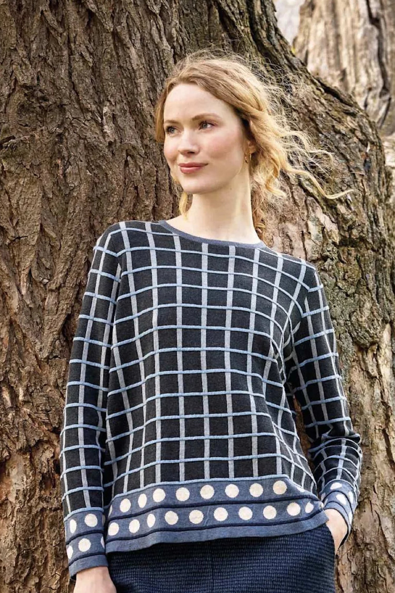 Mansted Oda Cotton Stripe Dot Crewneck Sweater