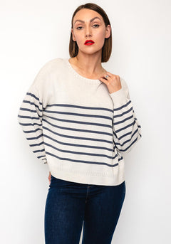 Oui Striped Cotton Blend Sweater