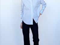 Vilagallo Mikaela Stripe Fun Button Sleeve Blouse