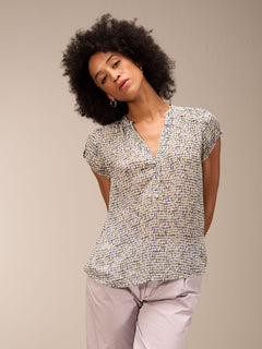 Nile Chiffon Henley Style Short Sleeve Blouse