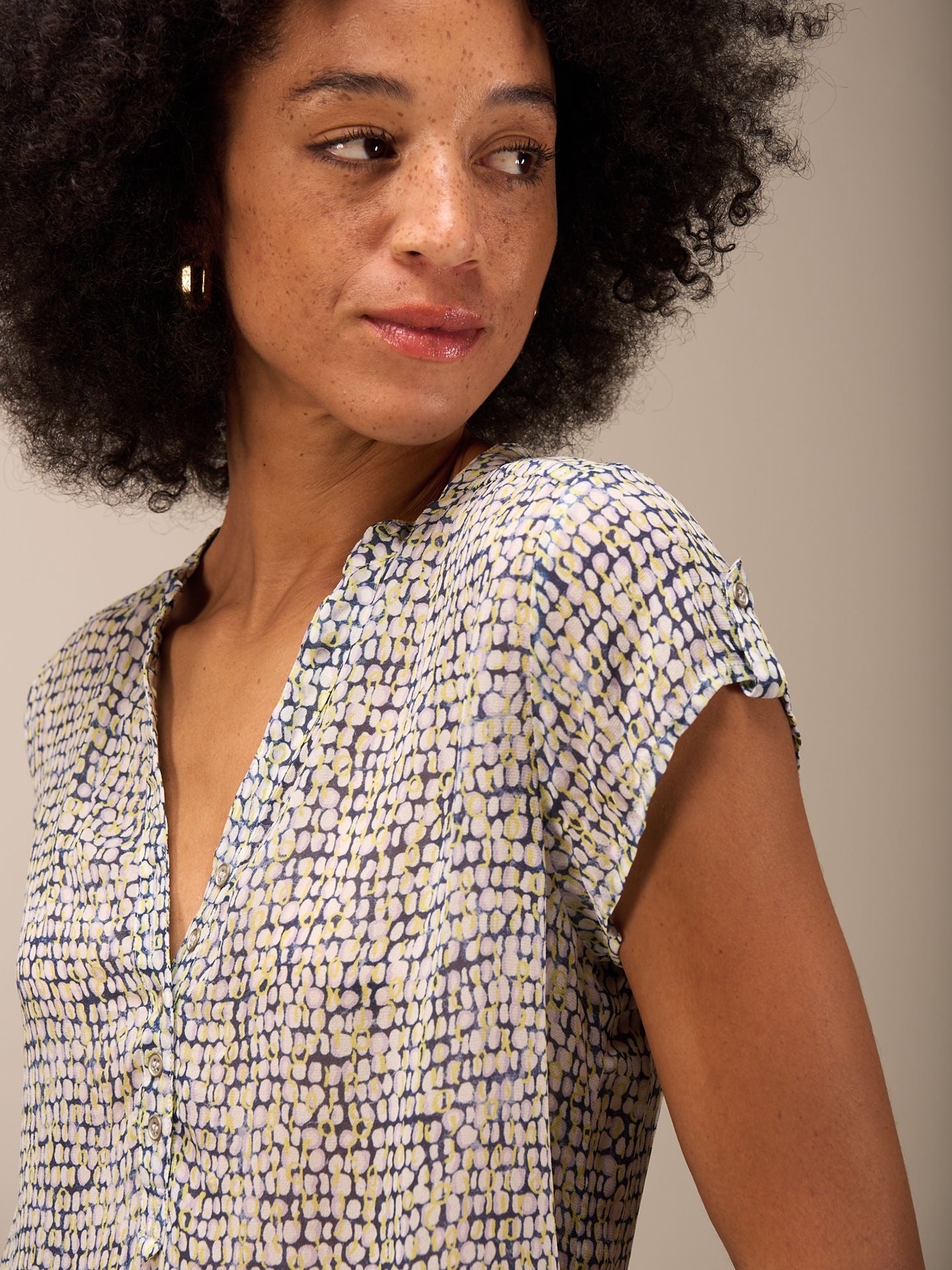 Nile Chiffon Henley Style Short Sleeve Blouse
