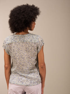Nile Chiffon Henley Style Short Sleeve Blouse