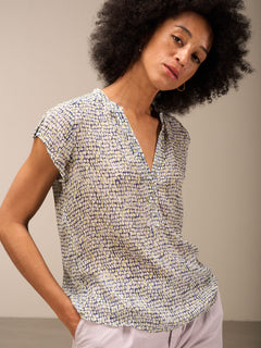 Nile Chiffon Henley Style Short Sleeve Blouse