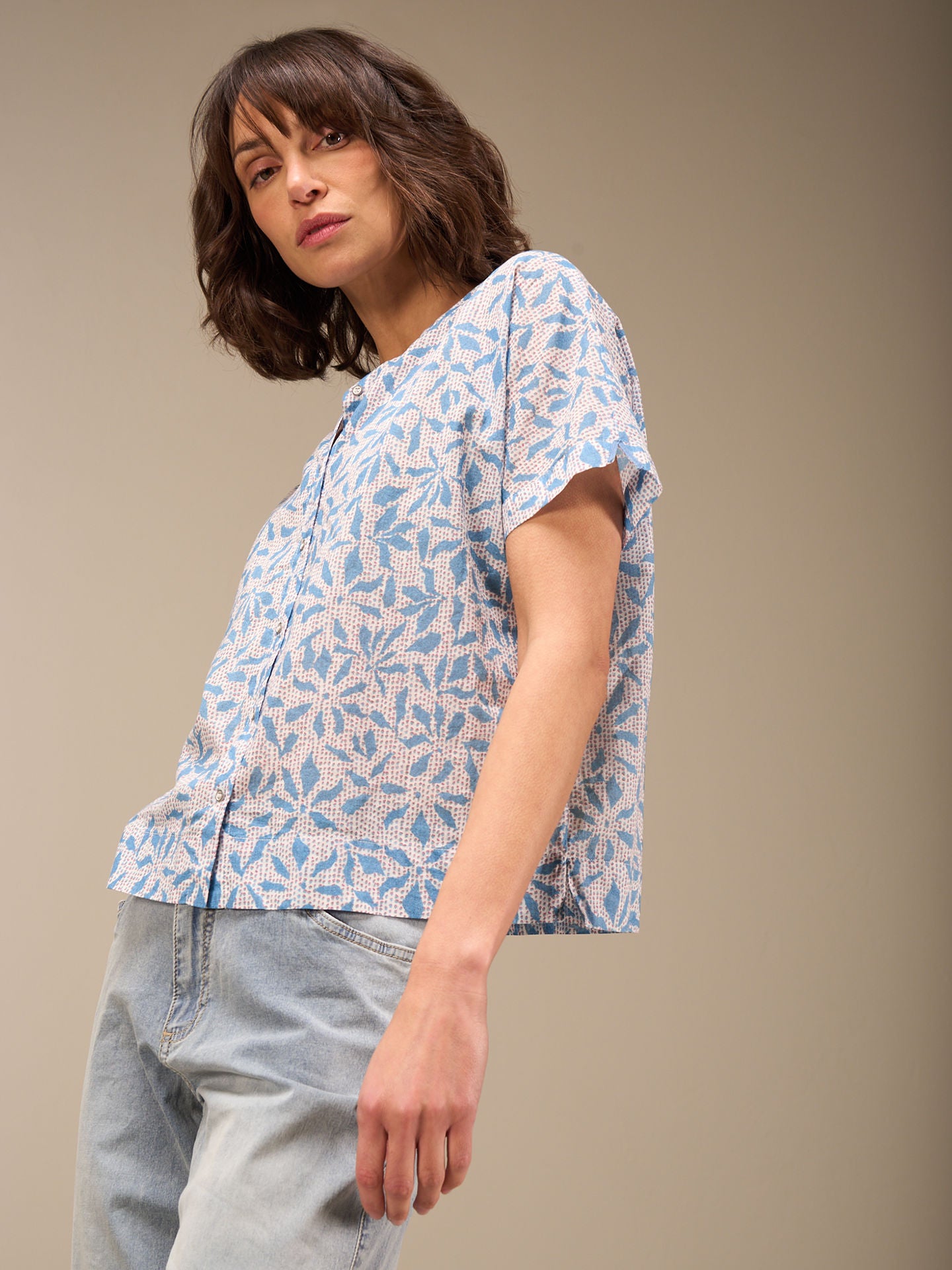 Nile Batik Print Short Sleeve Cotton Blouse