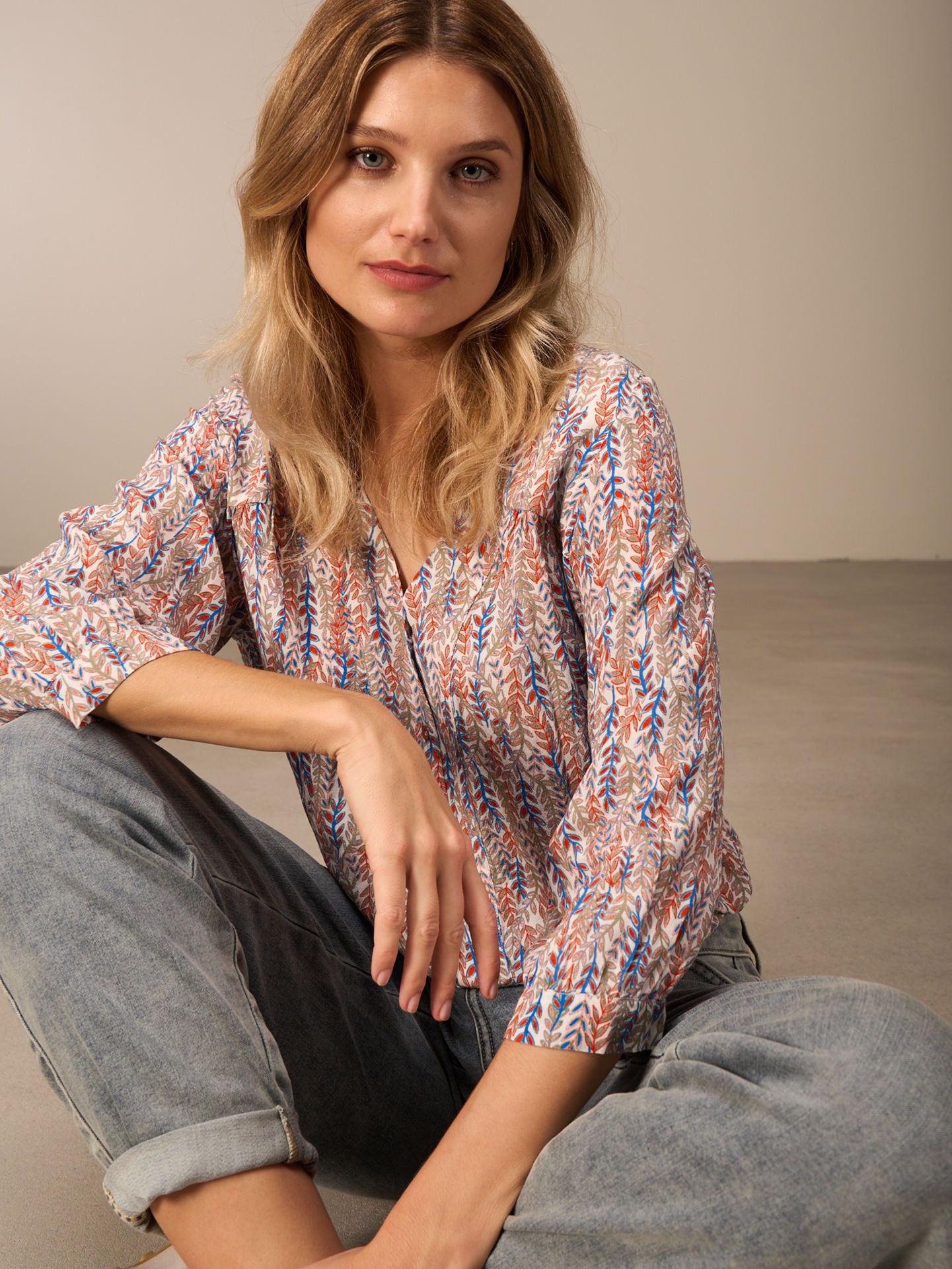 Nile V-Neck Crepe Print Blouse