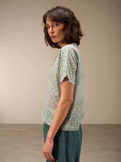 Nile Batik Print Short Sleeve Cotton Blouse