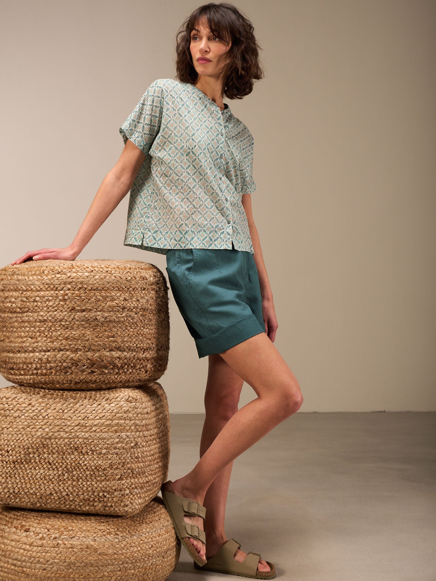 Nile Batik Print Short Sleeve Cotton Blouse