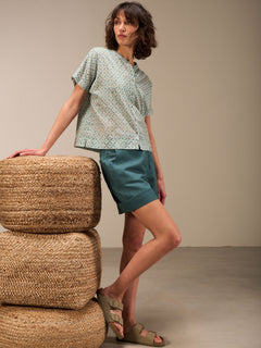 Nile Batik Print Short Sleeve Cotton Blouse