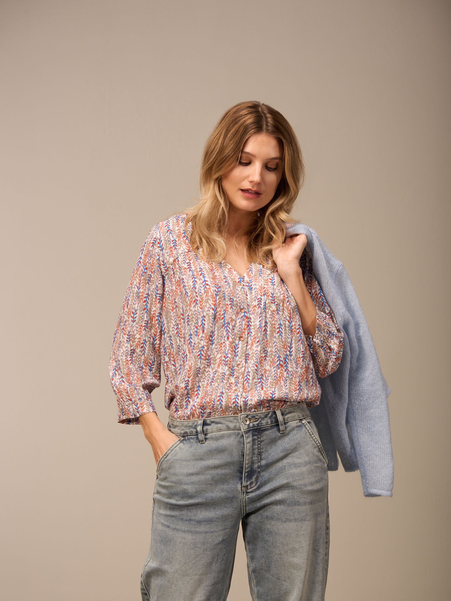 Nile V-Neck Crepe Print Blouse