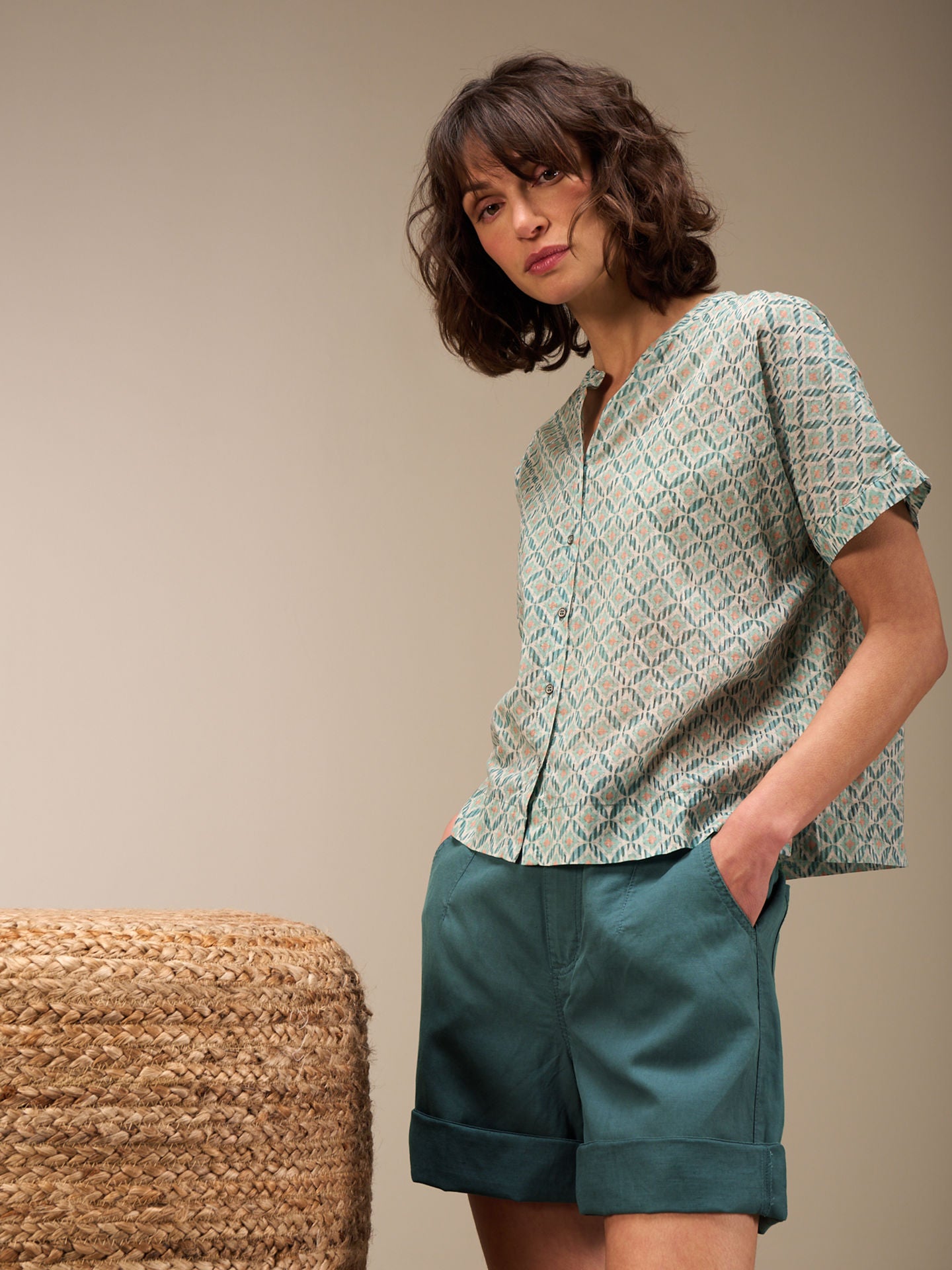 Nile Batik Print Short Sleeve Cotton Blouse