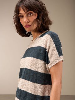 Nile Striped Short Sleeved Knit Sweater