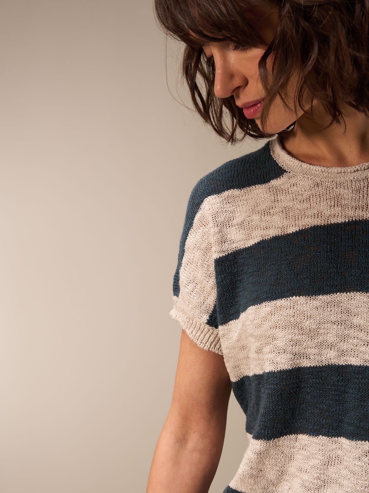 Nile Striped Short Sleeved Knit Sweater