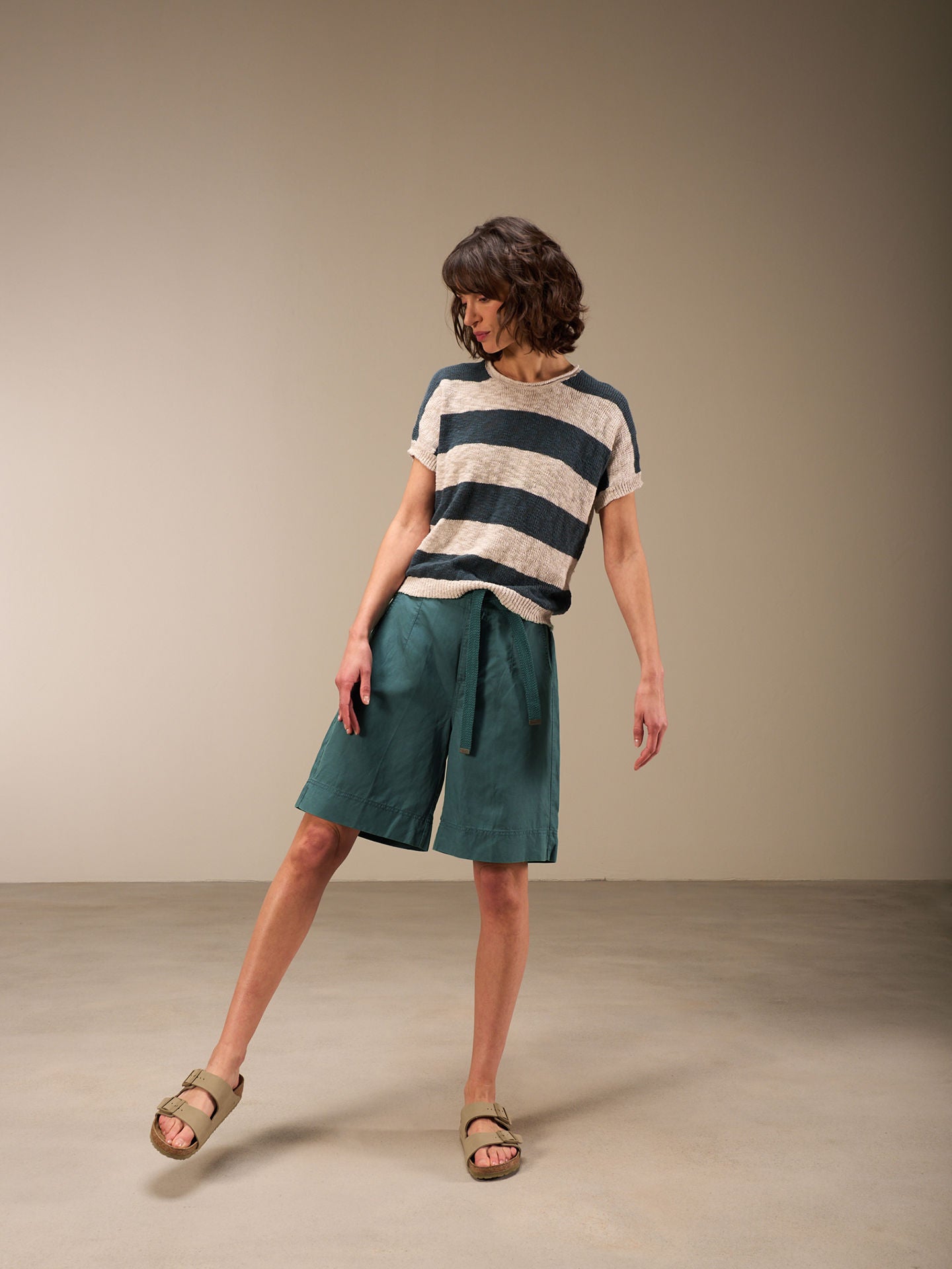 Nile Striped Short Sleeved Knit Sweater