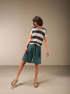Nile Striped Short Sleeved Knit Sweater