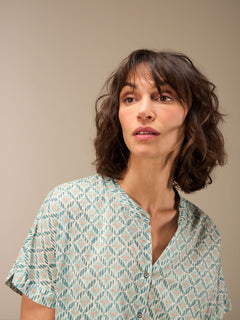 Nile Batik Print Short Sleeve Cotton Blouse