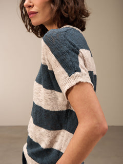 Nile Striped Short Sleeved Knit Sweater