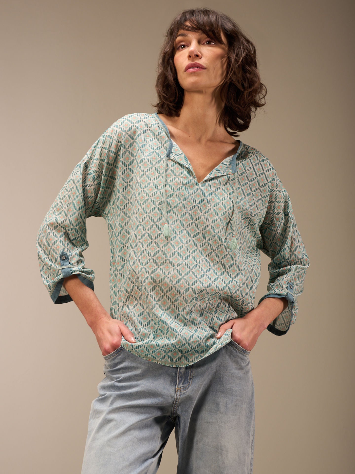 Nile Batik Print 3/4 Sleeve Cotton Blouse