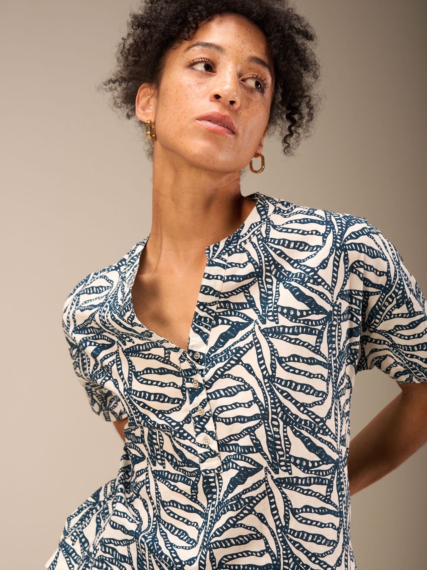 Nile Notch Neck Cotton Blouse