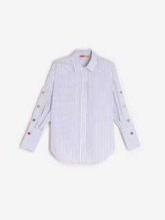 Vilagallo Mikaela Stripe Fun Button Sleeve Blouse