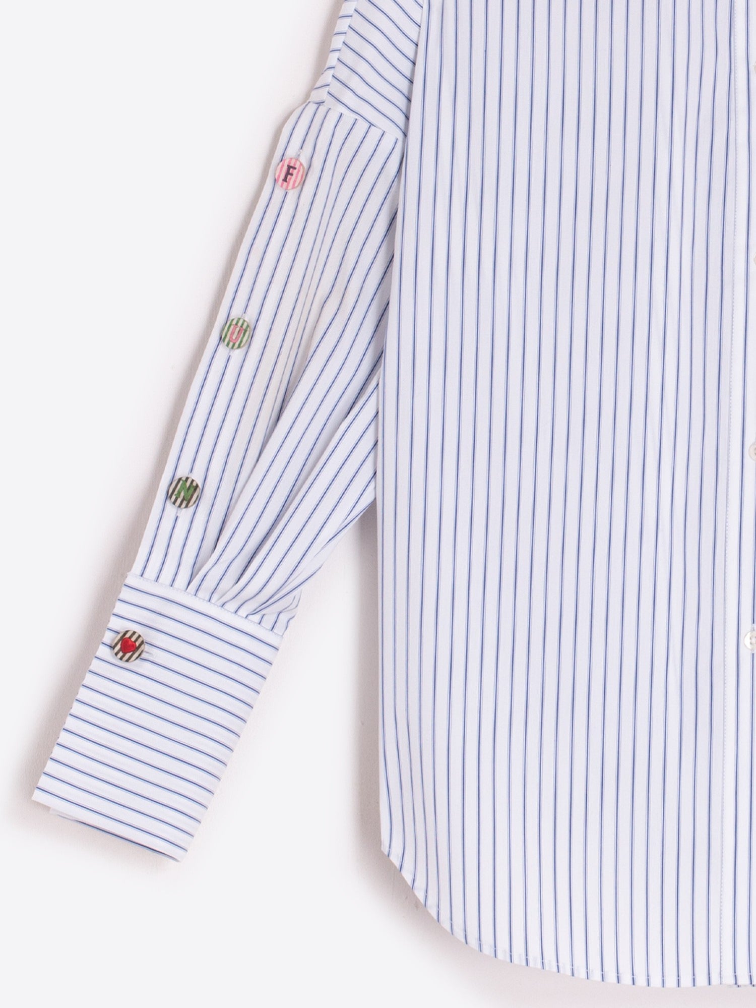 Vilagallo Mikaela Stripe Fun Button Sleeve Blouse