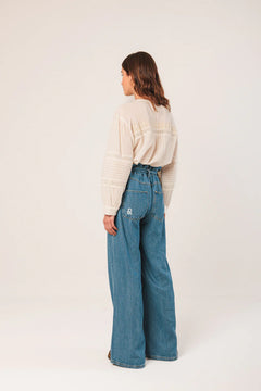 Indi & Cold Mandarin Collar Cotton Embroidered Blouse