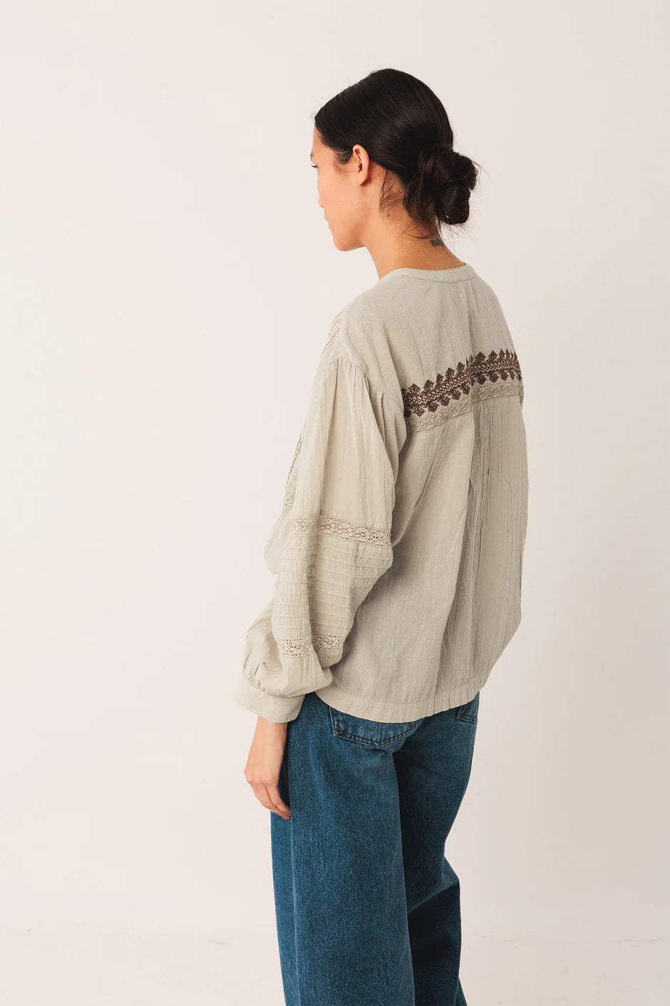 Indi & Cold Mandarin Collar Cotton Embroidered Blouse