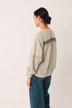 Indi & Cold Mandarin Collar Cotton Embroidered Blouse