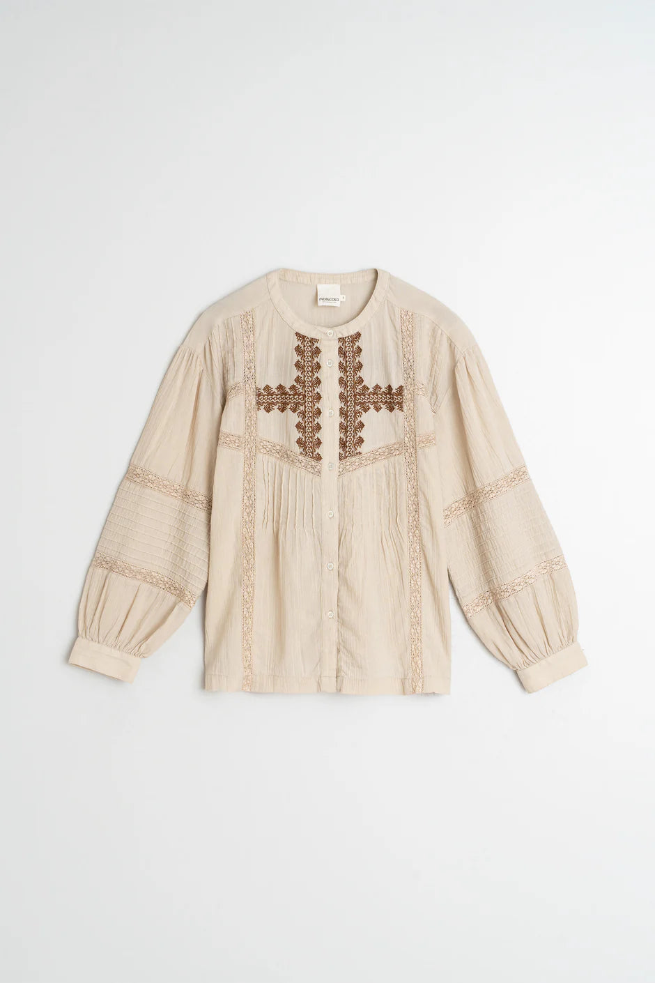 Indi & Cold Mandarin Collar Cotton Embroidered Blouse