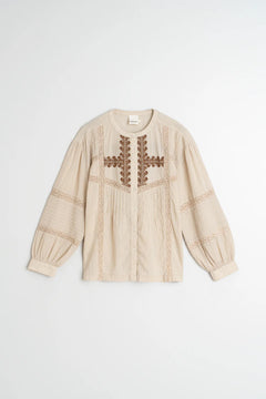 Indi & Cold Mandarin Collar Cotton Embroidered Blouse