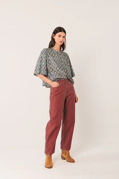 Indi & Cold Printed Smock Detail Cotton Blouse